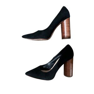 Pour La Victoire Real Suede Cylinder Pumps Womens 9 Black Pointed Toe Wood Heels